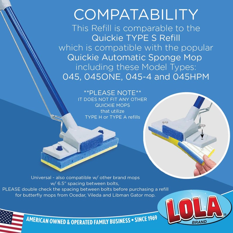 Lola Products Squeeze Matic Butterfly Sponge Mop Refill  9"" Wide Head  Replacement Head for Floor Cleaning  Compatible w/Quickie Type S Sponge Mops  2 Pack - Image 3
